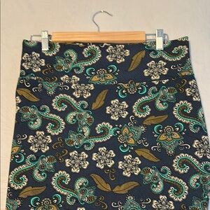 Floral Patterned Skirt - Navy blue, teal and brown